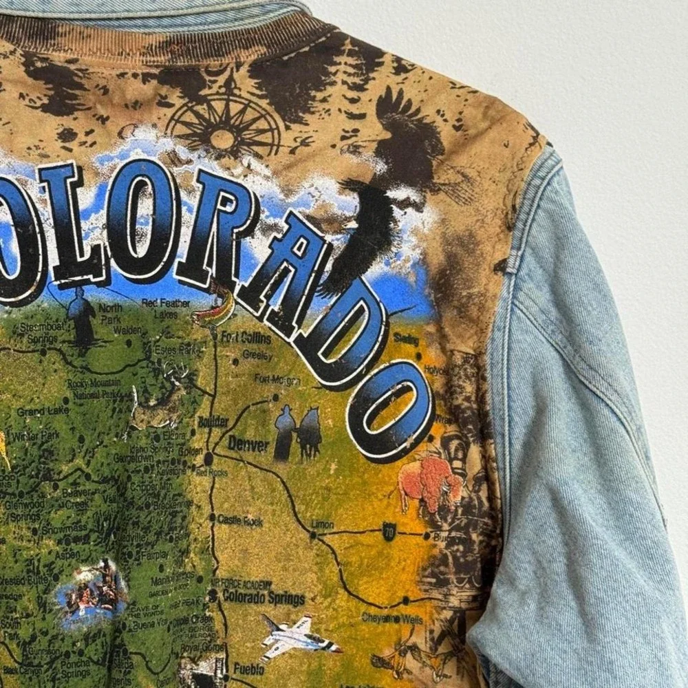 Vintage Colorado Map Denim‎ Jacket Light Wash Vintage Women's Large/Men's Medium